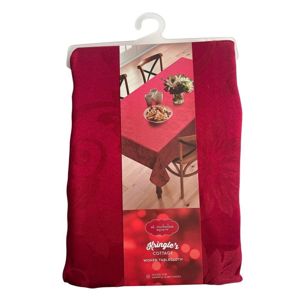 St. Nicholas Square Red Woven Tablecloth 60x84 Inches NWT